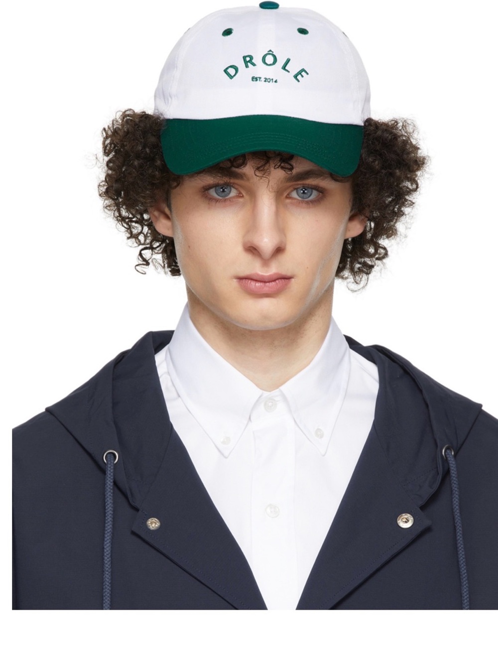 DROLE White Cap with Green Brim - Signature Logo Baseball Hat